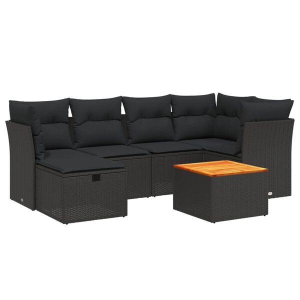 vidaXL 7-delige Loungeset met kussens poly rattan zwart