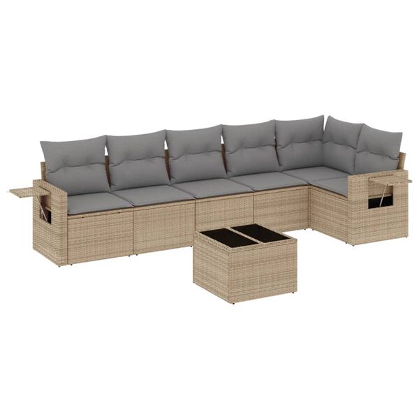 vidaXL 7-delige Loungeset met kussens poly rattan beige