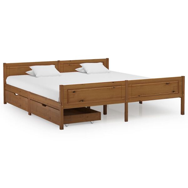 vidaXL Bedframe met 2 lades massief grenenhout honingbruin 180x200 cm