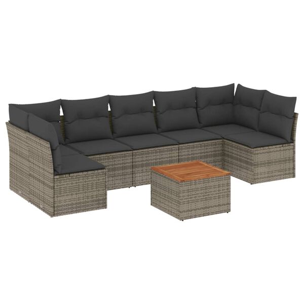 vidaXL 8-delige Loungeset met kussens poly rattan grijs