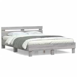 vidaXL Bedframe met hoofdeinde bewerkt hout grijs sonoma 140x190 cm