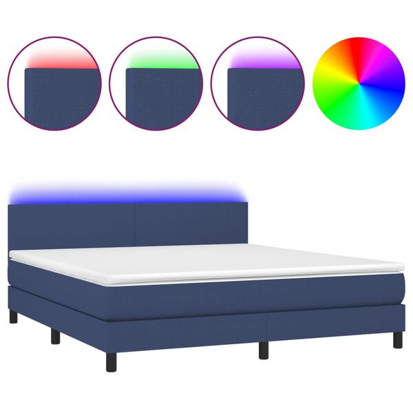 vidaXL Boxspring met matras en LED stof blauw 160x200 cm