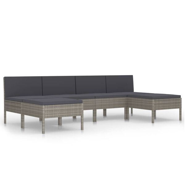 vidaXL 6-delige Loungeset met kussens poly rattan grijs