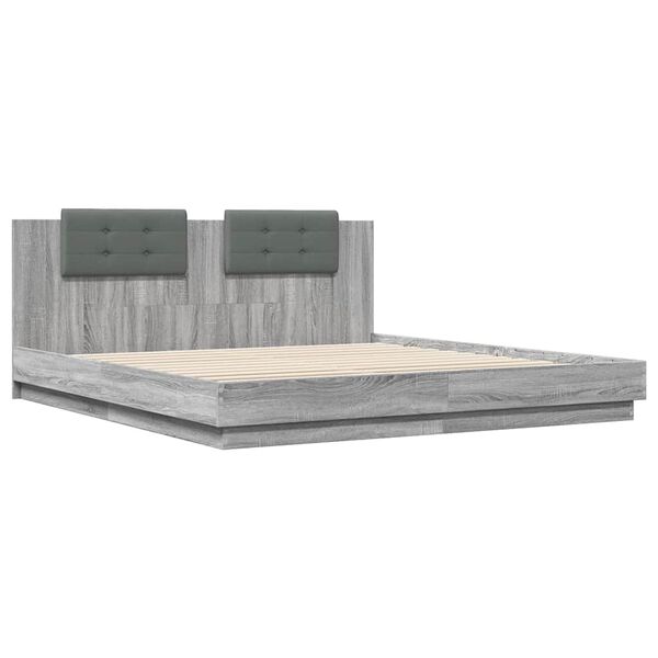 vidaXL Bedframe met hoofdeinde bewerkt hout grijs sonoma 180x200 cm