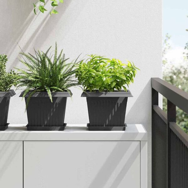 vidaXL Vierkante Bloempot 6 pcs Zwart 23 x 23 x 17,5 cm Kunststof