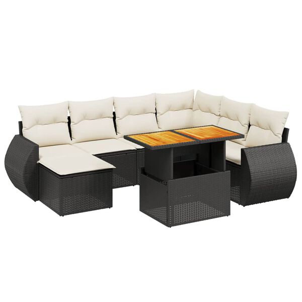 vidaXL 8-delige Loungeset met kussens poly rattan zwart
