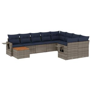 vidaXL 10-delige tuinbankset met kussens, grijs polyrotan