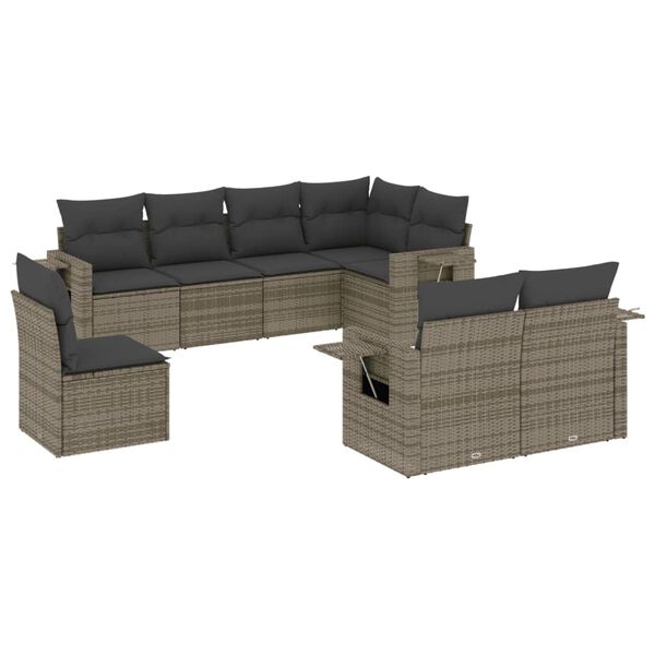 vidaXL 8-delige Loungeset met kussens poly rattan grijs