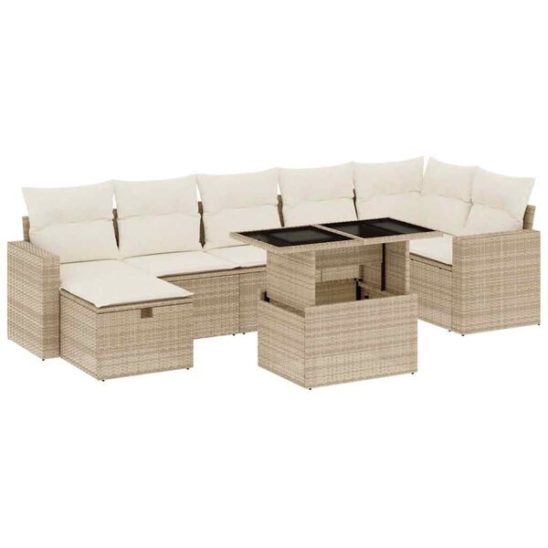 vidaXL 8-delige Loungeset met kussens poly rattan beige