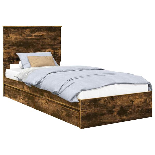 vidaXL Opslag bed met lade Gerookt eiken 75 x 190 cm Bewerkt hout