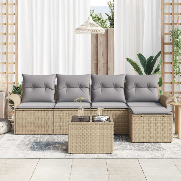 vidaXL Tuin Sofa Set met kussen met opslag 6 pcs Beige poly rattan