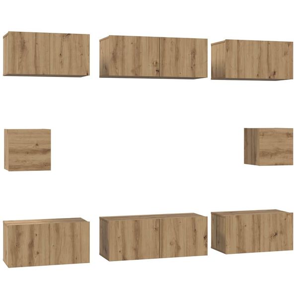 vidaXL Tv-meubelset Wandgemonteerd 8 pcs Artisan Eiken Bewerkt hout