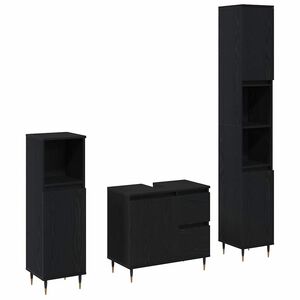 vidaXL Badkamermeubelset met lade 3 pcs Zwart Eiken 30 x 30 x 190 cm