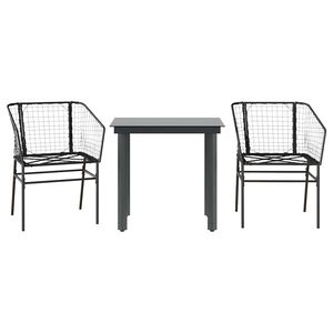 vidaXL 3-delige Tuinset poly rattan glas zwart