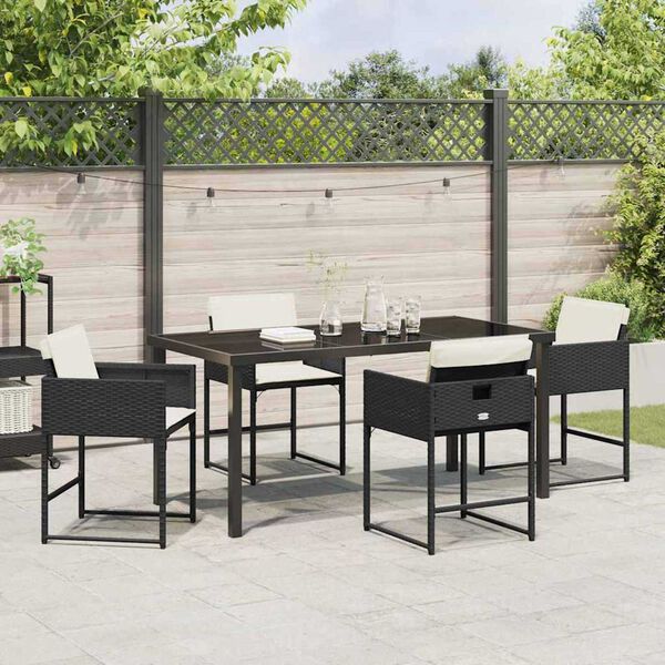 vidaXL Tuin eettafelset 5 pcs Zwart poly rattan