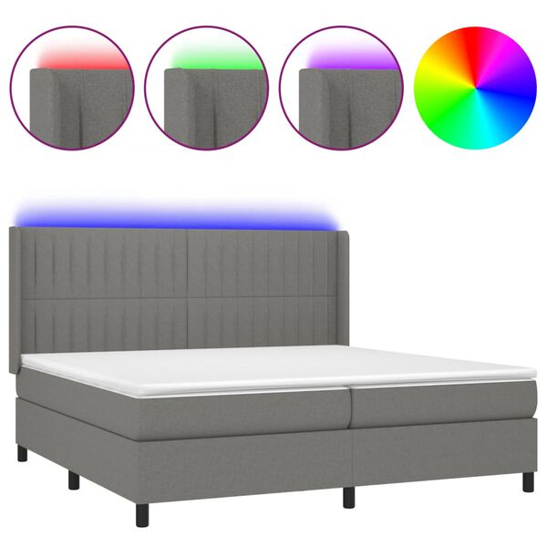 vidaXL Boxspring met matras en LED stof donkergrijs 200x200 cm