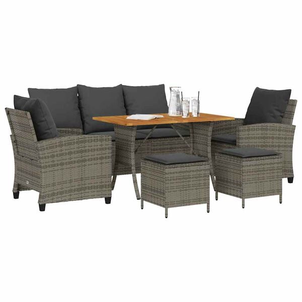 vidaXL 6-delige Loungeset met kussens poly rattan grijs