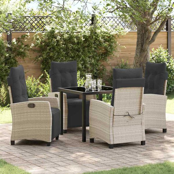 vidaXL Tuin eettafelset met kussen 5 pcs Lichtgrijs poly rattan