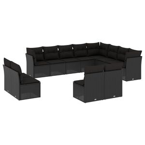 vidaXL 12-delige Loungeset met kussens poly rattan zwart