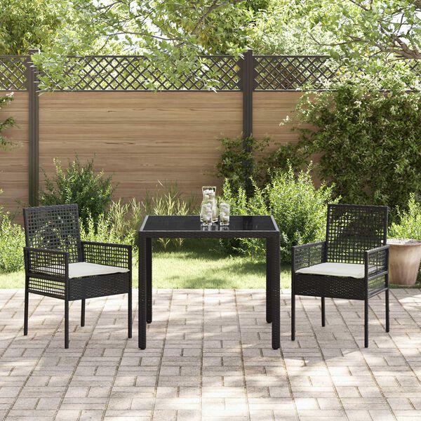 vidaXL Tuin eettafelset 3 pcs Zwart poly rattan