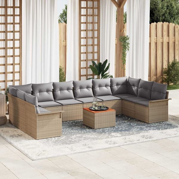 vidaXL Tuin Sofa Set met kussen met opslag 11 pcs Beige en Licht Grijs