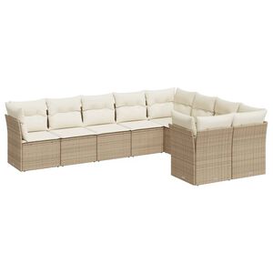 vidaXL 9-delige Loungeset met kussens poly rattan beige
