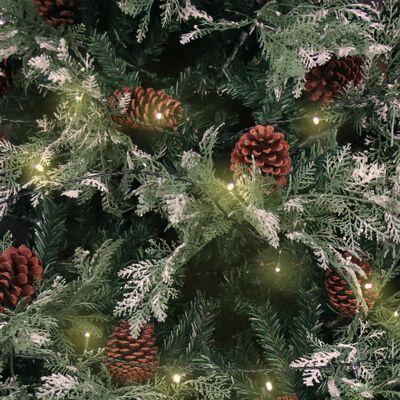 vidaXL Kerstboom met LED en dennenappels 225 cm PVC en PE groen en wit