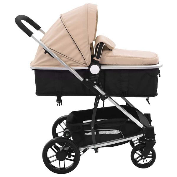 vidaXL Kinderwagen 2-in-1 aluminium taupe en zwart