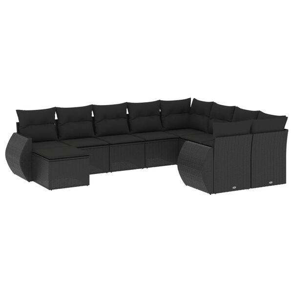 vidaXL 10-delige Loungeset met kussens poly rattan zwart