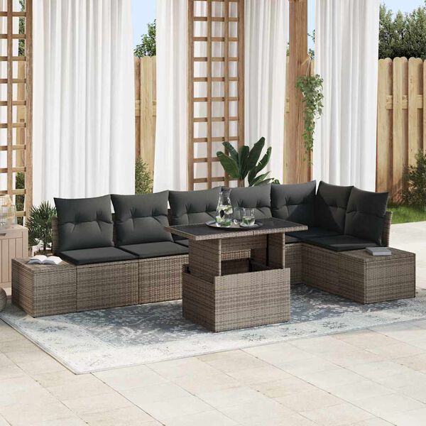 vidaXL Tuin Sofa Set met kussen met opslag 7 pcs Grijs