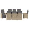 vidaXL Tuin eettafelset met kussen 9 pcs Beige poly rattan
