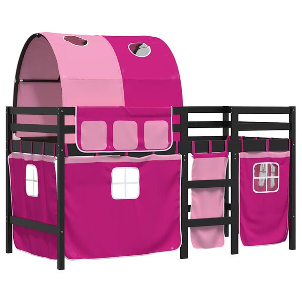 vidaXL Kinderhoogslaper met tunnel 80x200 cm massief grenenhout roze
