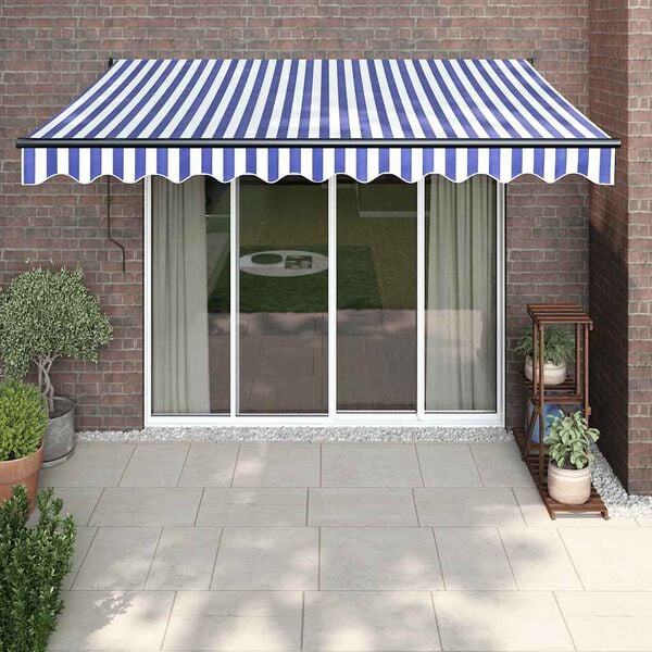 vidaXL Luifel uittrekbaar 3x2,5 m stof en aluminium blauw en wit
