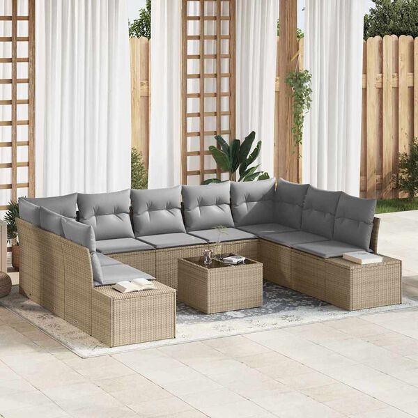 vidaXL Tuin Sofa Set met kussen 10 pcs Beige poly rattan
