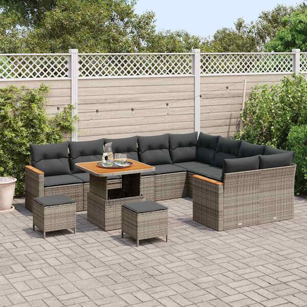 vidaXL Tuinbankenset 12 pcs Grijs poly rattan