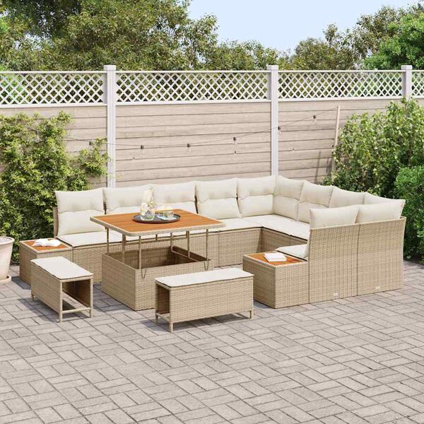 vidaXL Tuinbankenset 12 pcs Beige poly rattan