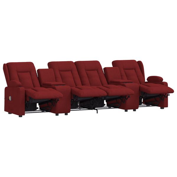 vidaXL Massagestoel 4-zits verstelbaar met bekerhouders stof wijnrood