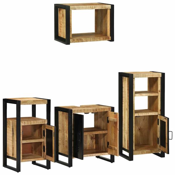 vidaXL Badkamermeubelset 4 pcs Bruin en zwart Massief Mango Hout