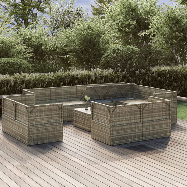 vidaXL 12-delige Loungeset met kussens poly rattan grijs