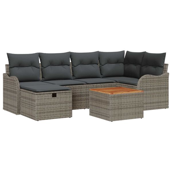 vidaXL Tuin Sofa Set met kussen met opslag 7 pcs Grijs Poly riet