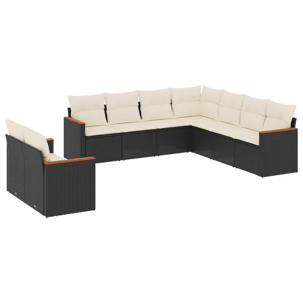 vidaXL 9-delige Loungeset met kussens poly rattan zwart