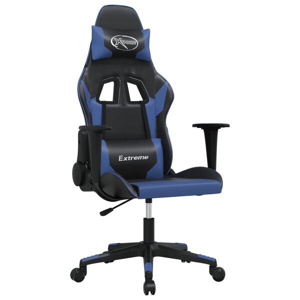vidaXL Massage gamestoel kunstleer zwart en blauw