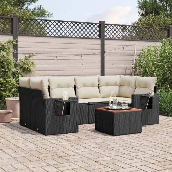 vidaXL 7-delige Loungeset met kussens poly rattan zwart