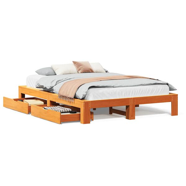 vidaXL Bedframe zonder matras massief grenenhout wasbruin 150x200 cm