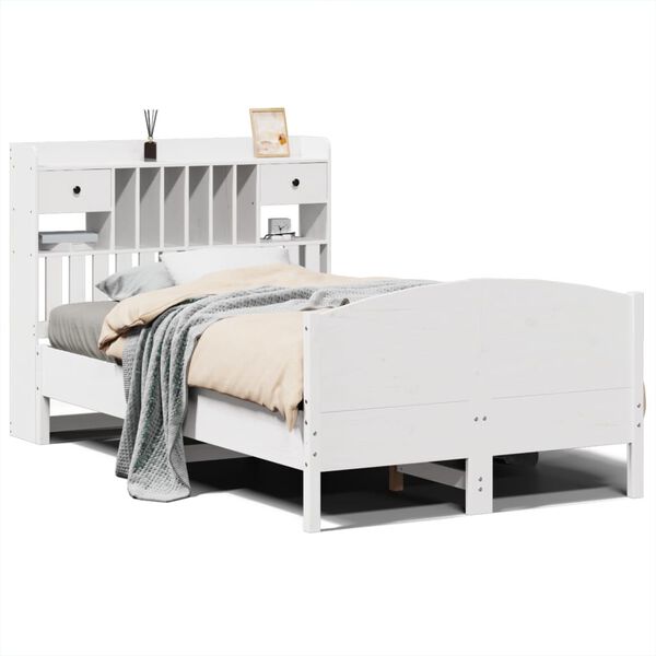 vidaXL Bed met boekenkast zonder matras grenenhout wit 135x190 cm