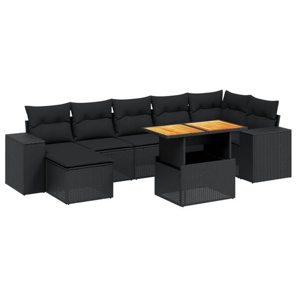vidaXL 8-delige Loungeset met kussens poly rattan zwart