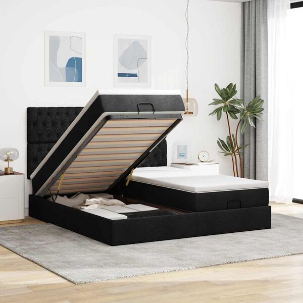vidaXL Ottoman bed met matrassen 180x200cm stof zwart