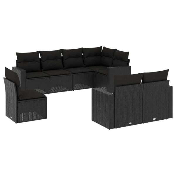 vidaXL 8-delige Loungeset met kussens poly rattan zwart