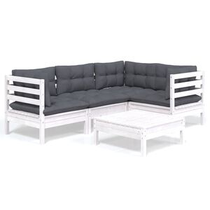 vidaXL 5-delige Loungeset met kussens grenenhout wit
