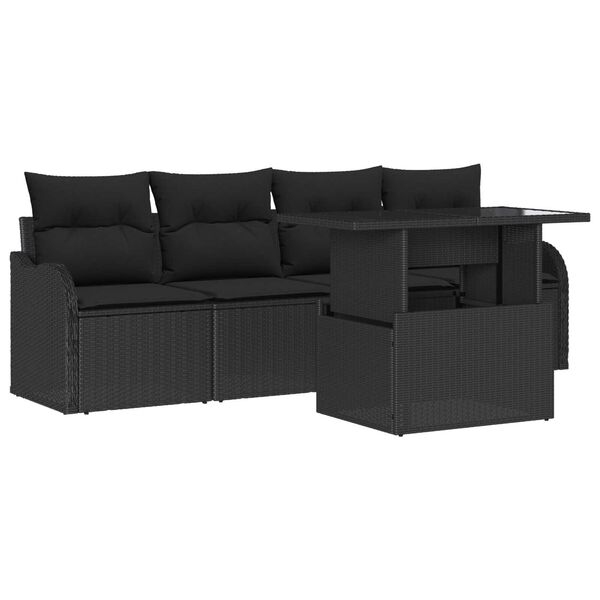 vidaXL Tuin Sofa Set met kussen met kussen 5 pcs Zwart Poly Rattan